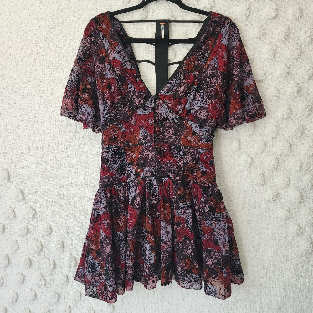Free People Red and Black Floral Mini Dress - Picture 3 of 11